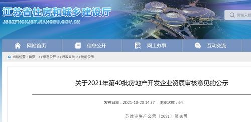 江苏省住建厅公示2021年第40批房地产开发企业资质审核意见