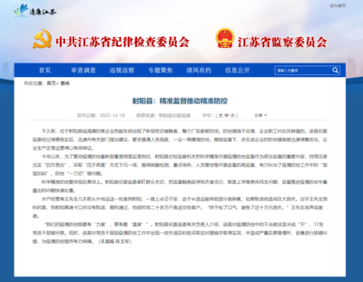 江苏省纪委监委网站‖射阳县:精准监督推动精准防控