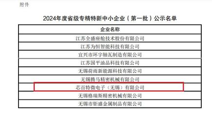 芯百特通过2024江苏省"专精特新"中小企业认定